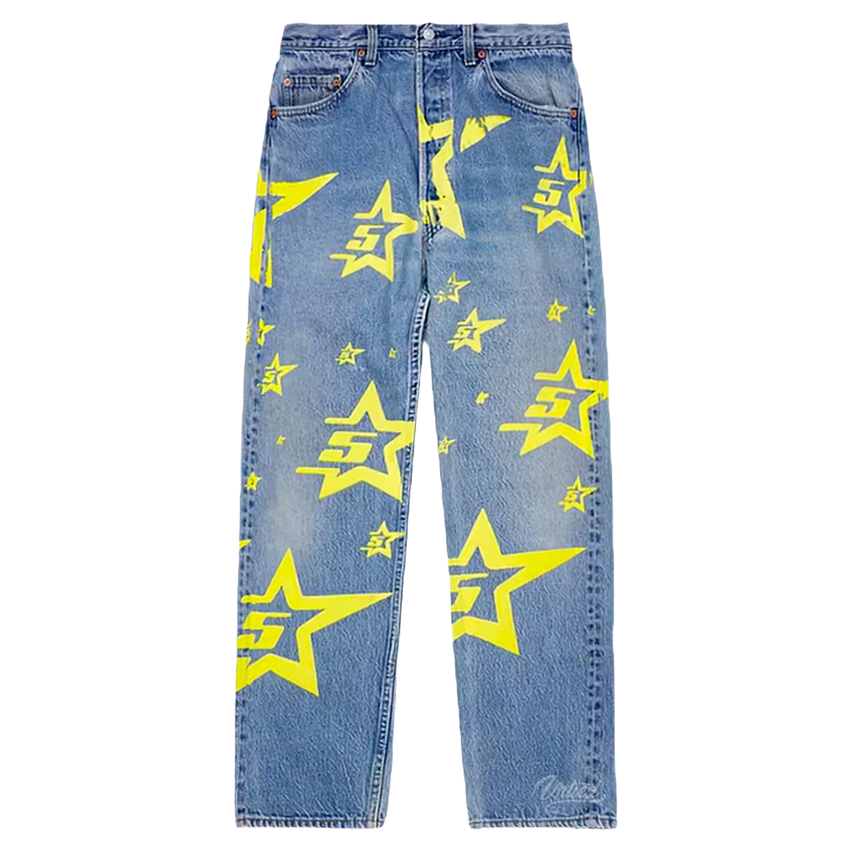 Sp5der 5 Star Vintage Denim Jeans "Light Wash/Pale Yellow"