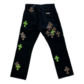 Chrome Hearts Green/Cheetah Cross Denim Jeans 