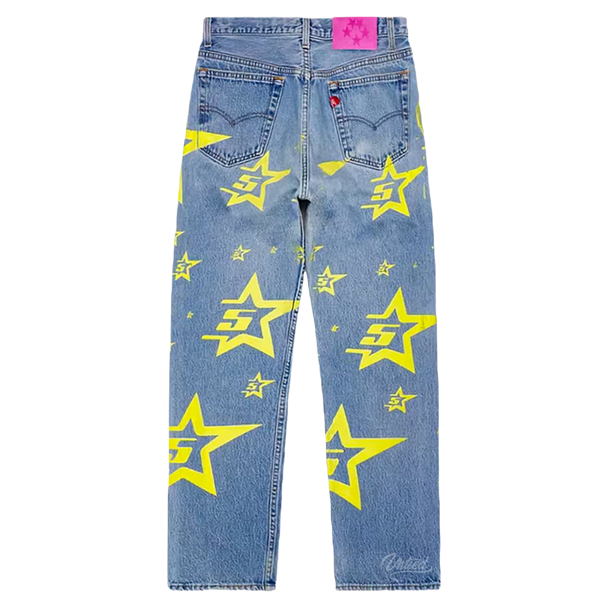 Sp5der 5 Star Vintage Denim Jeans "Light Wash/Pale Yellow"