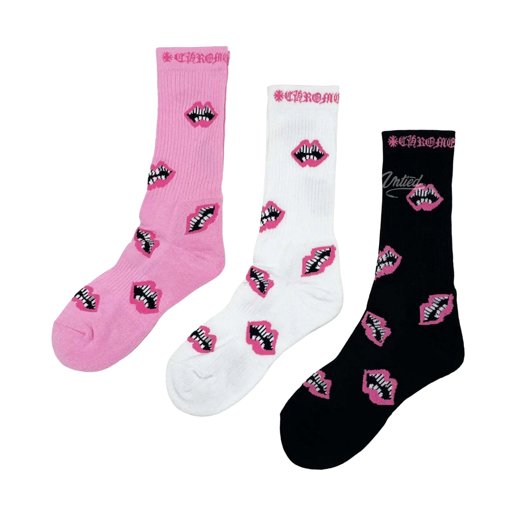 Chrome Hearts Matty Boy Pink Chomper 3 Pack Socks