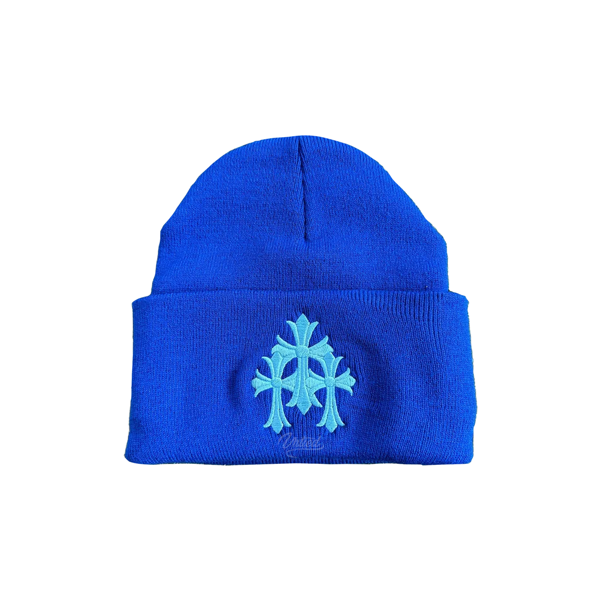 Chrome Hearts 3 Cross Beanie "Navy/Baby Blue"