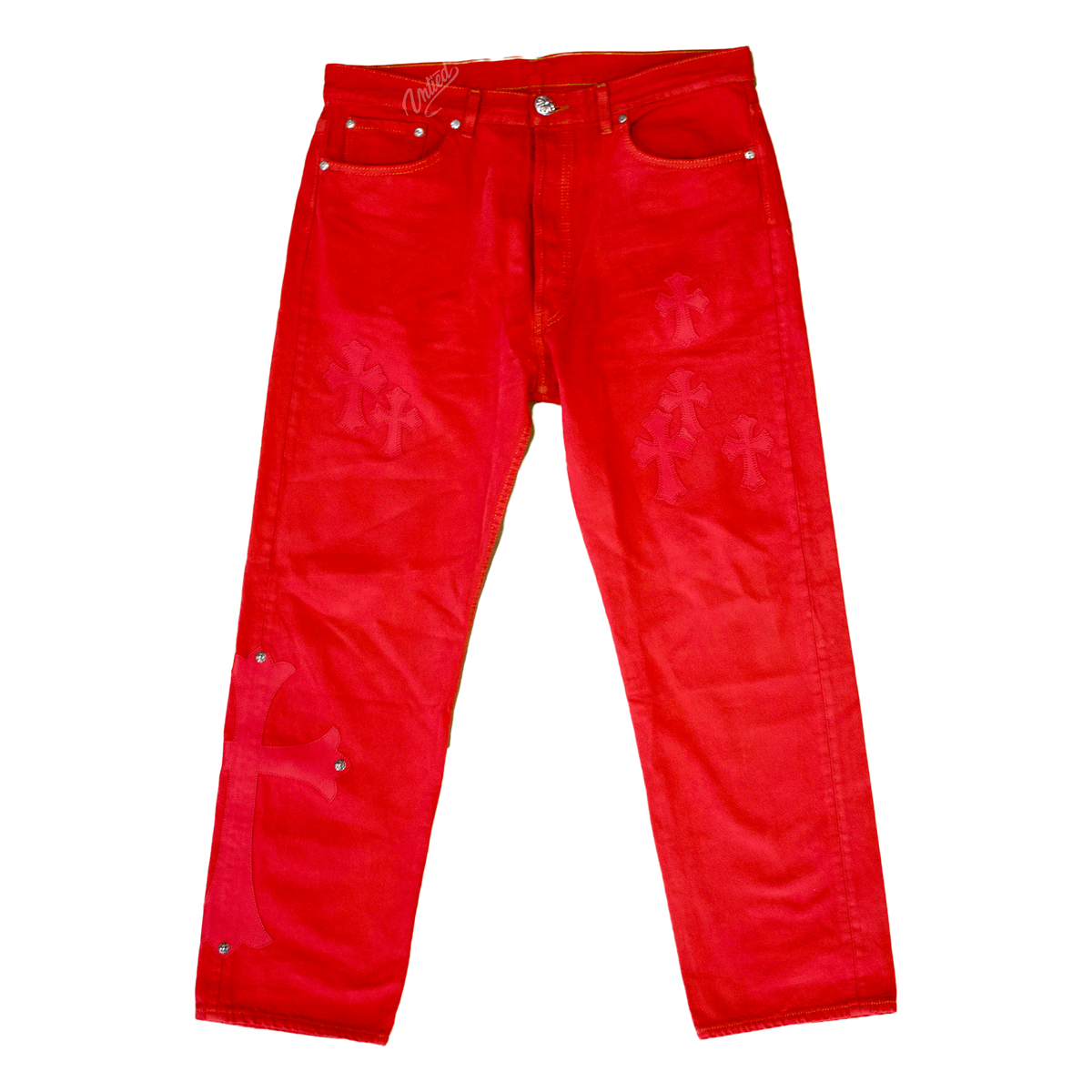 Chrome Hearts Red Denim Pants "Red Crosses"
