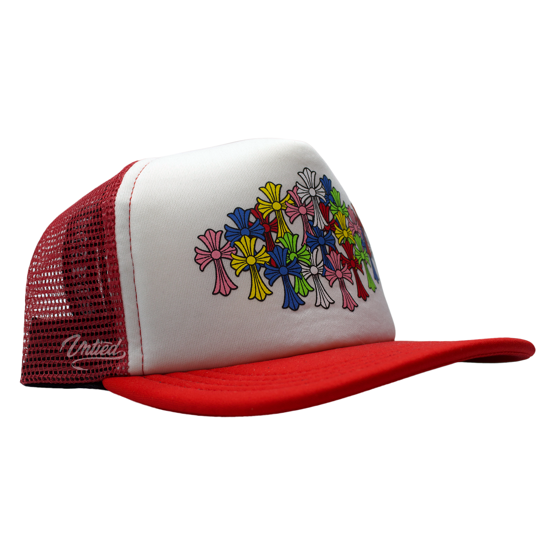 Chrome Hearts Trucker Hat "Red Multicolor Cross"